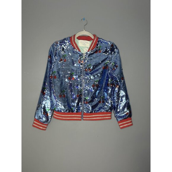 Rockets of Awesome Sequin Bomber Jacket Girls Large (14) Cherry Full Zip Sparkle - Picture 1 of 13